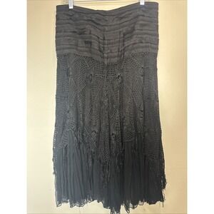 Chaudry KC Women's RAGA Crocheted Layered Black Skirt Large Goth Witchy Boho